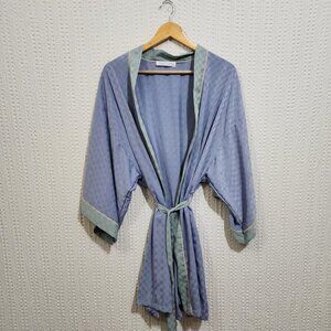 Vintage Maidenform Checkered Pastel Blue & Green Lingerie Silky Robe Size Large